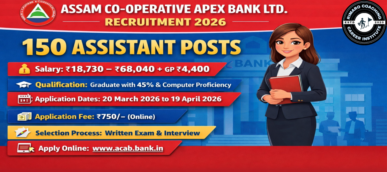 Assam Co-operative Apex Bank Recruitment 2026: 150 Assistant Posts Announced