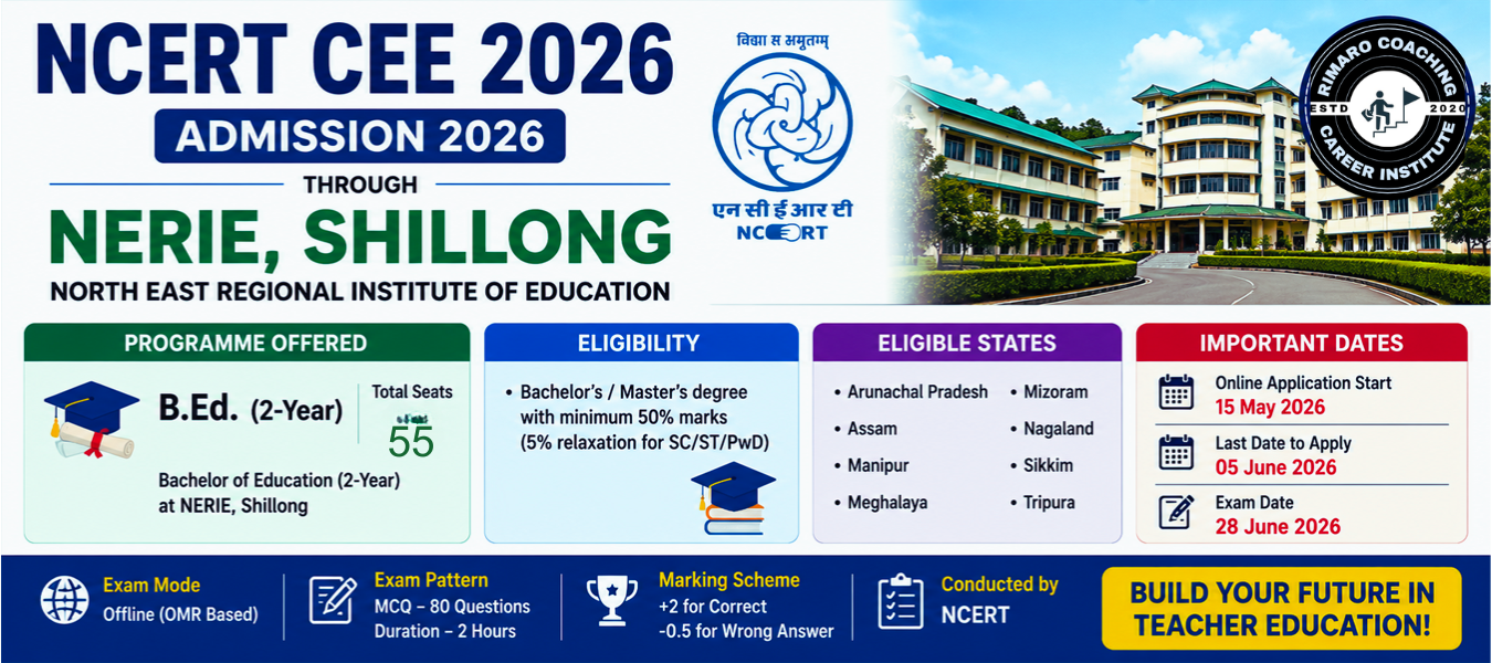 NCERT CEE 2026 – Complete Guide for NERIE & RIE B.Ed, M.Ed, M.Sc.Ed & Integrated Courses Admission
