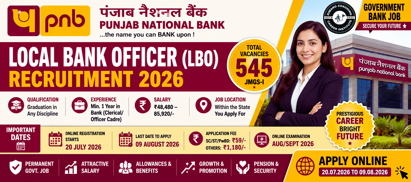Punjab National Bank Local Bank Officer (LBO) Recruitment 2026: Complete Guide – 545 Vacancies, Eligibility, Salary, Selection Process & Apply Online