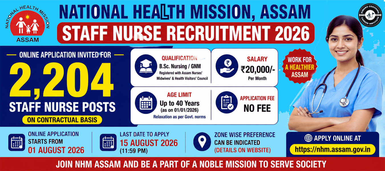 NHM Assam Staff Nurse Recruitment 2026: Apply Online for 2,204 Posts